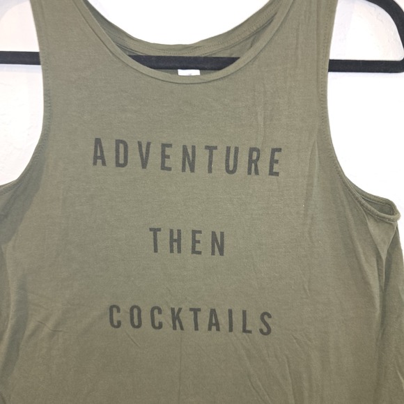 Old Navy Lux Medium Women Tank Top Forest Green "Adventure then Cocktails" - Picture 2 of 4